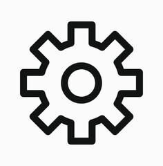 Simple outline icon of gear isolated on white background.