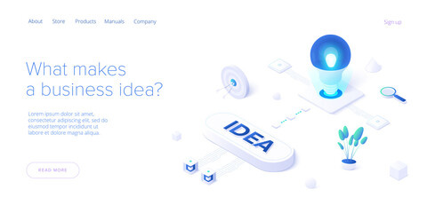 Brainstorming session concept in isometric vector illustration. Brain storm or strategic thinking as business research. Web banner template.