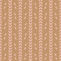 Vector pink brown leaves boho seamless pattern 