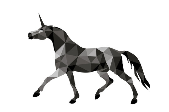 isolated image in the style of "love poly", silver  unicorn  on a white background	
