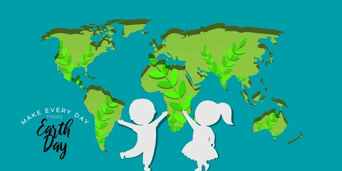 Vector illustration for international earth day, papercut effect