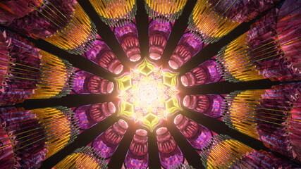 3D vj tunnel seamless loop psychedelic mandala visual abstract background pattern new age ornament art background festive wallpaper illustration cgi oriental bright