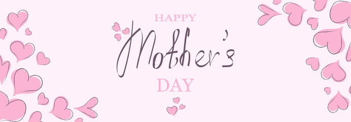 Sweet hearts on pink background. Mothers day greeting card for celebration design. Love symbol. Modern vector illustration. 