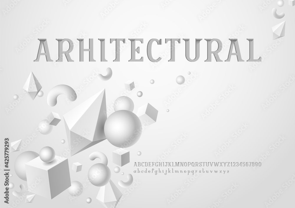 Fototapete trendy 3d slab serif font, modern alphabet with shadow, uppercase and lowercase letters and numbers 