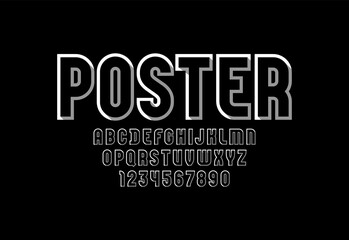 Black condensed font, trendy modern alphabet, capital modern Latin letters from A to Z and Arab numbers from 0 to 9, vector illustration 10EPS