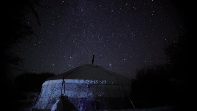 Zeitraffer Mongolei, Nacht, Sterne, Langzeitbelichtung