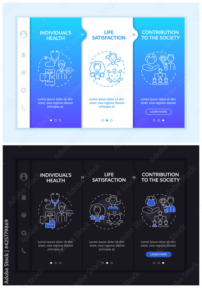 Aufkleber positive adult development effects onboarding vector template. responsive mobile website with icons.