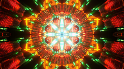 Flower pattern 3d seamless vj loop trippy psychedelic abstract visual mandala tunnel with light energy wallpaper background illustration oriental funny bright festive