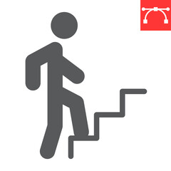 Career path glyph icon, leadership and success, person climbing career path vector icon, vector graphics, editable stroke solid sign, eps 10.