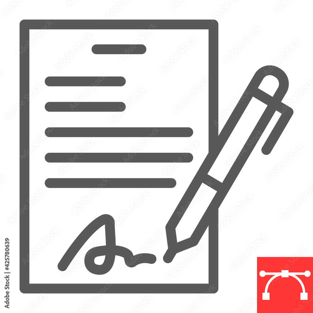 Poster contract line icon, document with pen and form, signature vector icon, vector graphics, editable str