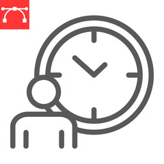 Time managment line icon, person with clock and deadline, working hours vector icon, vector graphics, editable stroke outline sign, eps 10.