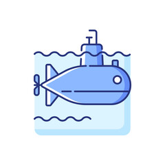 Submarine RGB color icon. Watercraft capable of independent operation underwater. Special underwater vehicle. Transportation unde sea or ocean. Isolated vector illustration