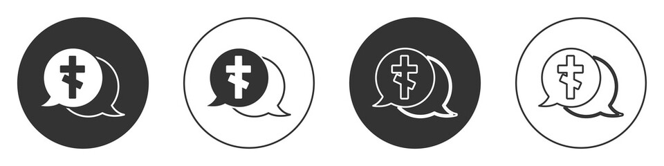 Black Grave with cross icon isolated on white background. Circle button. Vector