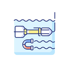 Marine magnetometer RGB color icon. Scientific instrument used to measure magnetic field strength. Device used to find iron ore for mining. Isolated vector illustration