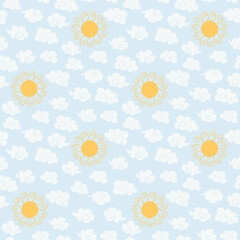Cartoon clouds and sun seamless pattern nature background