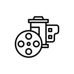 Film reel vector outline icon style illustration. EPS 10 file