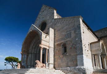 Ancona Cathedral facade, Cattedrale di San Ciriaco on the blue sky background in Ancona, Italy