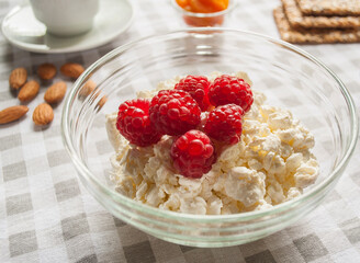 Breakfast of cheese with berries and fruits