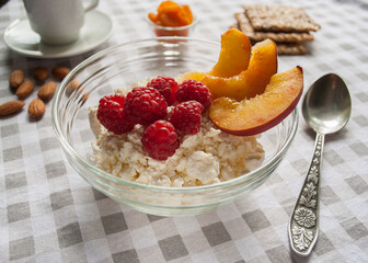 Breakfast of cheese with berries and fruits