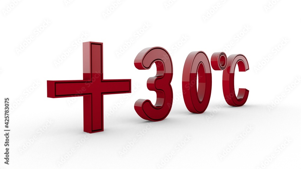 Poster temperature ° c. 3d color glossy font. numbers and marks on a white background with a shadow at the 