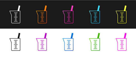 Set Laboratory glassware or beaker icon isolated on black and white background. Vector