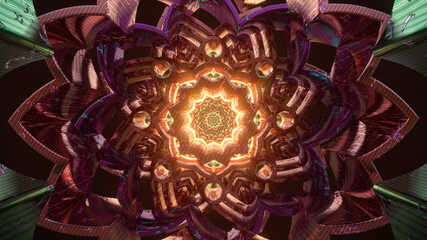 Psychedelic mandala kaleidoscope new age virtual digital oriental background 3d seamless loop vj tunnel with sacred geometry colors illustration wallpaper