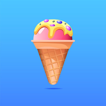 Realistic ice cream illustration. Bright appetizing ice cream with sprinkles. Vector image.
