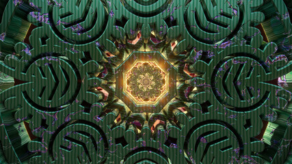Psychedelic mandala kaleidoscope new age virtual digital oriental background 3d seamless loop vj tunnel with sacred geometry colors illustration wallpaper
