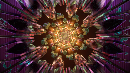 Psychedelic mandala kaleidoscope new age virtual digital oriental background 3d seamless loop vj tunnel with sacred geometry colors illustration wallpaper