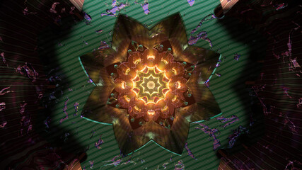 Psychedelic mandala kaleidoscope new age virtual digital oriental background 3d seamless loop vj tunnel with sacred geometry colors illustration wallpaper