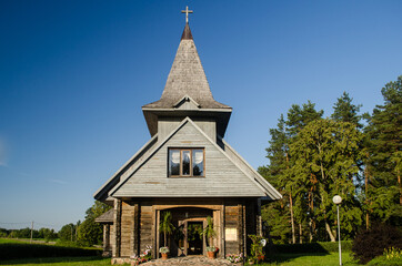 Fototapeta na wymiar Usma wooden lutheran church, Latvia