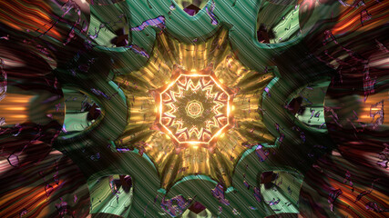 Psychedelic mandala kaleidoscope new age virtual digital oriental background 3d seamless loop vj tunnel with sacred geometry colors illustration wallpaper