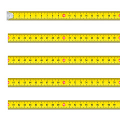 Collection realistic measurement tape vector yellow meter centimeter straight line with scale