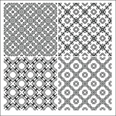 Fototapeta premium 4 Universal different geometric seamless patterns. Endless vector texture can be used for wrapping wallpaper, pattern fills, web background,surface textures. Set of monochrome ornaments