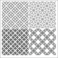 4  Universal different geometric seamless patterns. Endless vector texture can be used for wrapping wallpaper, pattern fills, web background,surface textures. Set of monochrome ornaments