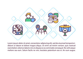 Virtual event advantages concept line icons with text. PPT page vector template with copy space. Brochure, magazine, newsletter design element. Real-time interactions linear illustrations on white