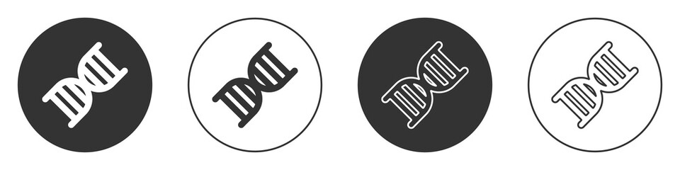 Black DNA symbol icon isolated on white background. Circle button. Vector