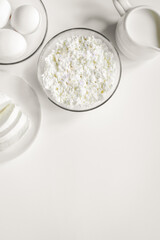 proteic breakfast concept with dairy products on table top view mock-up