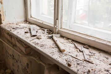 Dismantling in the old apartment before new renovation, construction concept