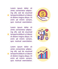 Virtual events sponsorship concept line icons with text. PPT page vector template with copy space. Brochure, magazine, newsletter design element. VE promotion, marketing linear illustrations on white