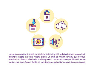 Online resources access concept line icons with text. PPT page vector template with copy space. Brochure, magazine, newsletter design element. Cloud storage. Web platform linear illustrations on white