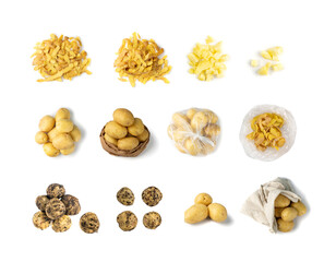 Set of Potatoes Pile Isolated on White Background