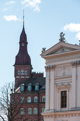 Fototapeta na wymiar Detailed facades of old buildings in Lund Sweden