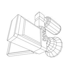 Fototapeta na wymiar Digital video hand-held camera with rotating screen and external microphone. Wireframe low poly mesh vector illustration.