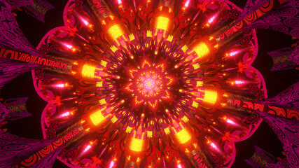 Mandala loop with ethnic zen sacred geometry flower animation ornament pattern for visual music color made in 3d digital kaleidoscope background illustration cgi bright red purple 