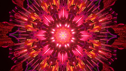 Mandala loop with ethnic zen sacred geometry flower animation ornament pattern for visual music color made in 3d digital kaleidoscope background illustration cgi bright red purple 