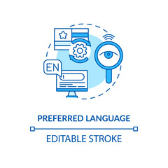 Preferred language blue concept icon. Website customization for audience. Web personalization. Smart content idea thin line illustration. Vector isolated outline RGB color drawing. Editable stroke