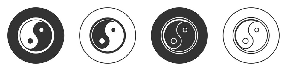 Black Yin Yang symbol of harmony and balance icon isolated on white background. Circle button. Vector