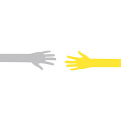 Outstretched hands icon. Colorful arms outline. Help and teamwork concept in trendy colors. Voluntary, charity, donation symbol. Vector illustration isolated on white. 