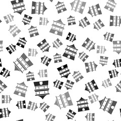 Black Traditional chinese house icon isolated seamless pattern on white background. Vector